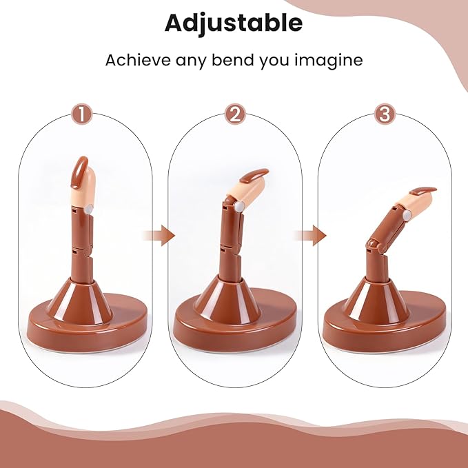 Practice Fingers Kit, 3PCS Nail Practice Hand Finger for Acrylic Nails, 22PCS Nail Art Tools, with 200PCS Nail Tips and Base Stand, Practice Hand for Acrylic Nails Home Salon DIY Beginner (Brown)
