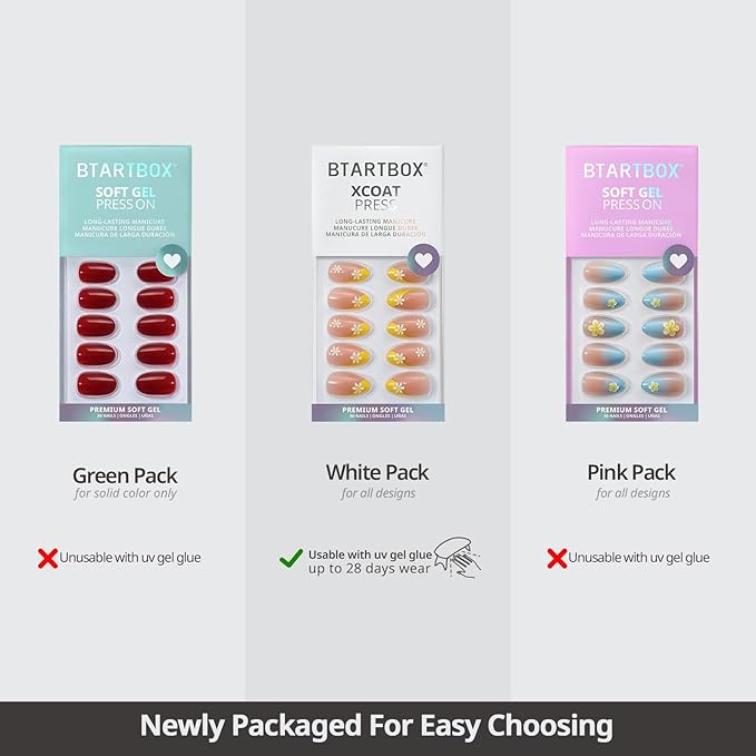 BTArtbox Short Press On Nails - Soft Gel French Tip Press On Nails, Supremely Fit & Natural Square Glue On Nails with Nail Glue, Reusable Stick On Nails in 15 Sizes, Pastel Curves