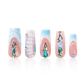 LOVFUL Short French Tip Press on Nails Glacier Jewel | Handmade Acrylic Press ons| Reusable Fake False Nails | Square Classic Regular 1.3in | H738-L