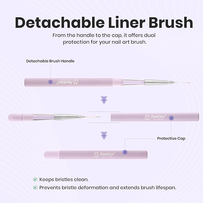 Beetles Nail Art Brushes, 1pcs Liner Brush Size 15mm Painting Art Design Manicure Pen Detachable Handle and Protect Cap Professional Nail Tools for Lines, Details, Fine Drawing