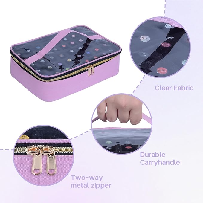 Small Clear Nail Polish Organizer Case Holds 40 Bottles(15ml-0.5fl.oz) Multifunctional Nail Polish Bag, Cosmetic Travel Makeup Bags for Women, Pink