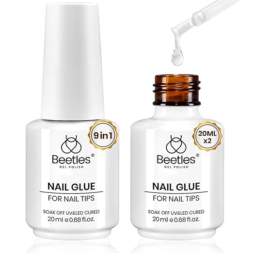 Beetles 2Pcs 20ml Nail Glue Gel, Large Size Set for Clear Press-On Nails & Nail Tips, Self-Leveling Extension Gel, Designed for Frequent Use, DIY & Salon Ready, UV/LED Cured