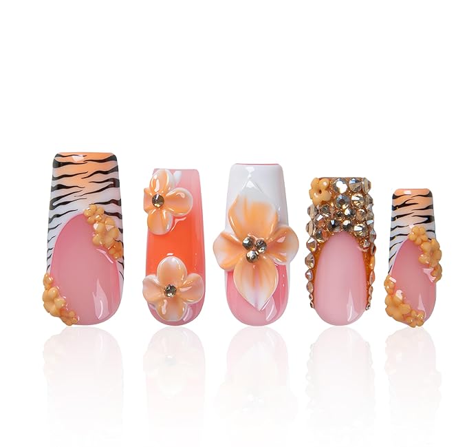 LOVFUL Short French Tip Press on Nails Citrus Muse | Handmade Acrylic Press ons| Reusable Fake False Nails | Square Classic Regular 1.3in | H672-L