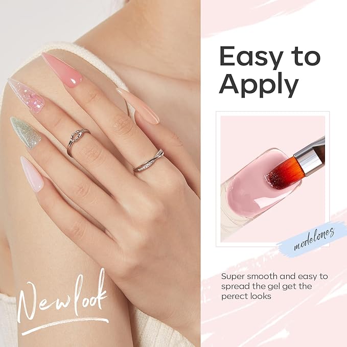 modelones Poly Extension Gel Kit 12 Colors Poly Nail Set All Seasons Colors Nude Pink Blue Glitter Builder Nail Gel French Manicure DIY Gifts for Women