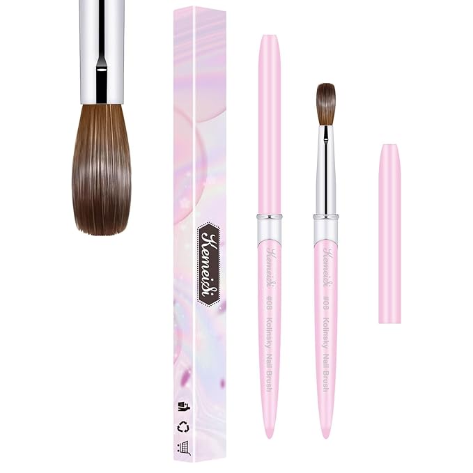 Acrylic Nail Brush Size #08, 100% Pure Kolinsky Nail Art Brushes for Acrylic Application, Sturdy Handle Oval Shaped Nail Design Tools for Professional Manicure DIY