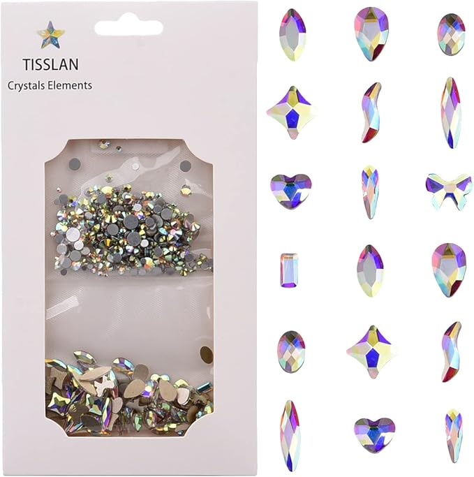 100pcs Mix Shapes Glass Ab Crystals Flatback Nail Decoration Gems 720pcs Round Rhinestones for Nails Crafts Assortment