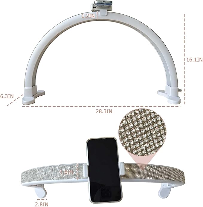 Half Moon Light for Nail Desk with Phone Holder, Adjustable Brightness 2700K-6000K, 45W Rhinestones Arch Light for Nail Techs
