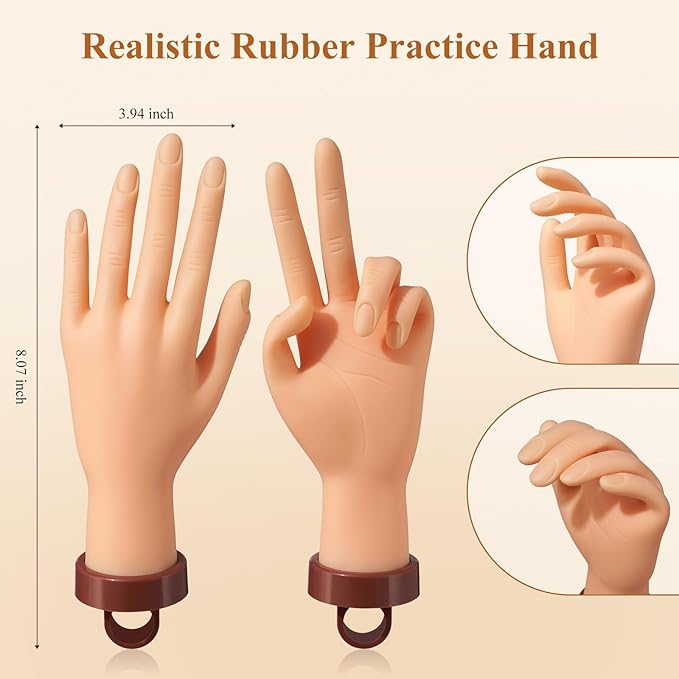 Practice Hand for Acrylic Nails - Nail Mannequin Hand Fake Hand Flexible Manicure Training Hand Nail Art for Beginners(without Stand)