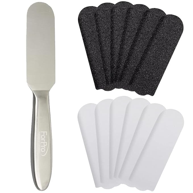 ForPro Stainless Steel Pedi File Kit - 100% Sanitizable Pedicure File for Heels and Feet - Includes Six Black 80 Grit and Six White 180 Grit Refill Strips- 8.5” L (Pack of 2)