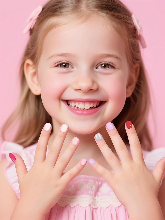 EBANKU 12 Pack Kid Fake Nail, 288 Pieces Kids Short Glossy Press on Nails Short Full Cover Fake Nails for Girls with Nail Glue