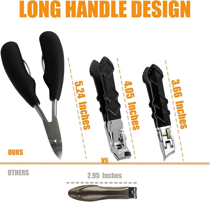 Heavy Duty Angled Head,Wide Jaw Clippers for Seniors,Ingrown Toenail,Thick Nail.Long Handle, Extra-Large Slanted Nail Cutter.Men,Women,Elderly.Stocking Stuffers.6Pcs