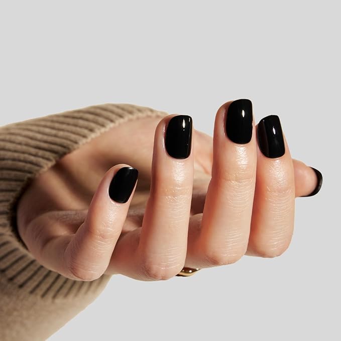LAMIMOSA 32Pcs Solid Black Press on Nails Extra Short Round - Soft Gel Fake Nails in 16 Sizes, Reusable Solid Color Glue on Nails Kit, ONYX