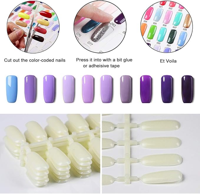 Noverlife 120 Nail Colors Display Book with 120 False Nail Tips, Nail Gel Polish Display Chart, Manicure Salon Studio Nail Art Samples Color Swatches Cardboard Nail Design Showcase