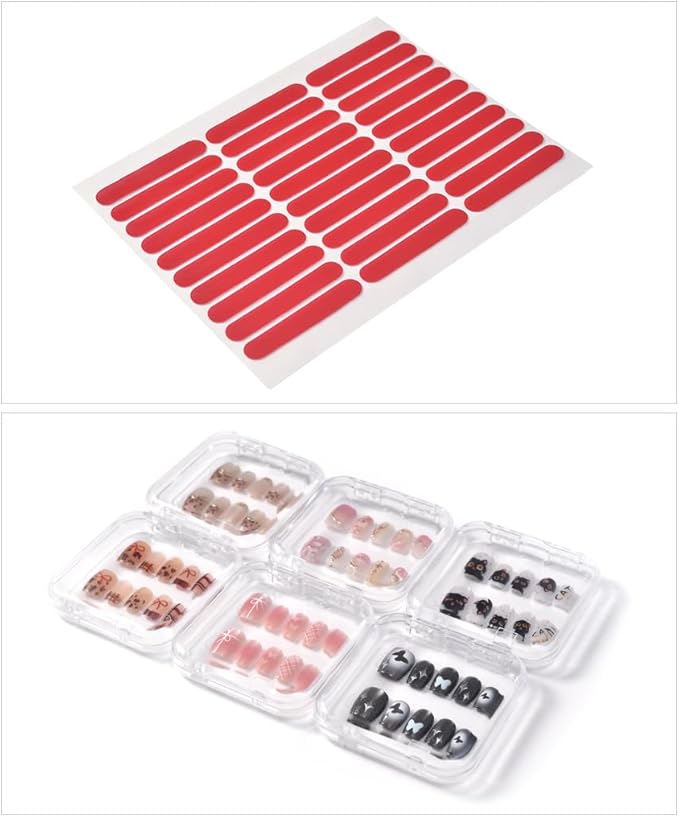 6 Pcs Clear Nail Organizer Box & 30 Pcs Adhesive Tape Press On Nails Storage Case for Salon False Nail Display Nail Business Supplies Nail Packaging Fake Nail Holder