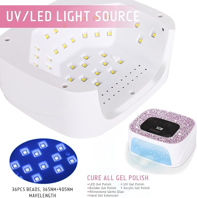 Rechargeable UV/LED Nail Lamp with Auto Sensor, Portable Cordless Gel Nail Dryer Light 4 Timings & Diamond LCD Screen, UV Light for Gel Nails at Home Salon (White)