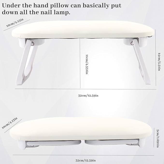 Nail Arm Rest, Professional Foldable PU Leather Nail Hand Rest with PVC Table Mat for Acrylic Nails, Soft Nail Hand Pillow Non-slip for Manicure Salon Use (higher-White)