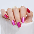 Press On Nails Short Square - Findigit Berry Red Cat Eye, False Nails, Natural Fit Reusable Stick On Fake Nails with Glue | Salon Quality | 16 Sizes - 32 Nails