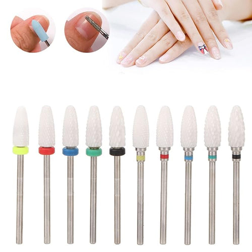 10 pcs Ceramic Nail Drill Bits Set, Electric Nail Files, Cuticle Polishing Bits for Acrylic Gel Nails, for Manicure and Pedicure for Nail Grinding