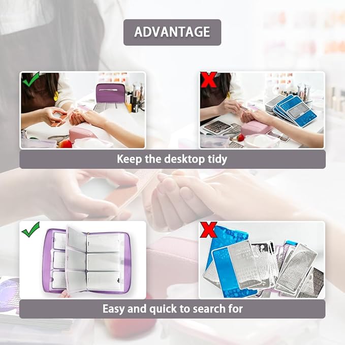 Finger Angel 48 Slots Holographic Nail Plates Holder Case Stamping Templates Organizer Retangel Nail Printing Molds Collection Manicure Tool Accessorie-6x12Cm Template Purple
