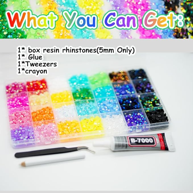 Multicolor Resin Rhinestones for Crafting, 5mm SS20 Jelly AB Flatback Beads,Non-Hotfix Colorful Crafts Flatback AB Gems Bedazzler, Jewels Bedazzling Kit with B7000 for DIY Art Crafts Decoration
