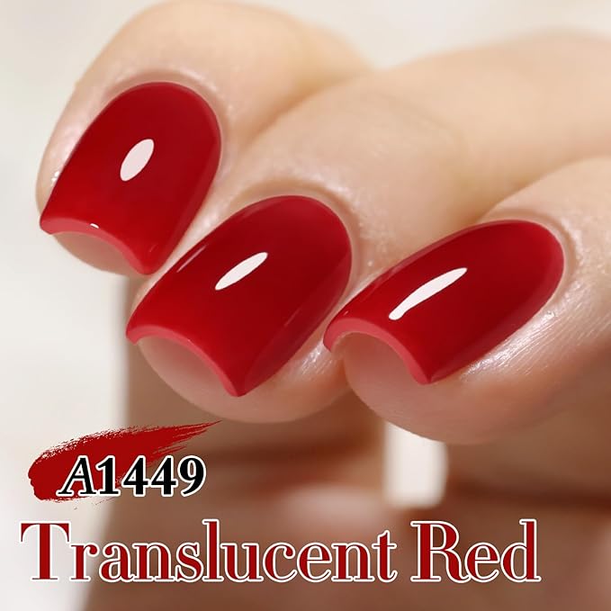 Double Rhythm Gel Polish 15ML Jelly Sheer Pastel Light Milky Color Pearl White Bottle 1 PC 0.5 OZ Full Size Nail Art Salon at Home (Translucent Red-D1449)
