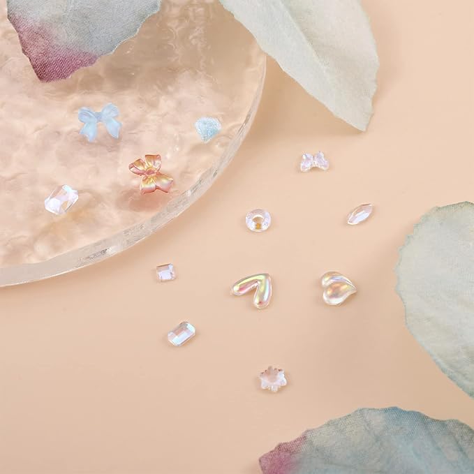 260Pcs Flatback Nail Charms Resin Fillers Mermaid Color Bowknot Diamond Heart Nail Gems Cute 3D Nail Stickers Nail Art Cabochons for Nail Art Makeup