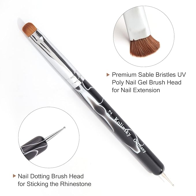 French Manicure Brush - Two Way Nail Art Brush with Dotting Tool for Manicure Cuticle Clean Up - Professional Salon Quality, Nail Dotting Pen (12#, Black)