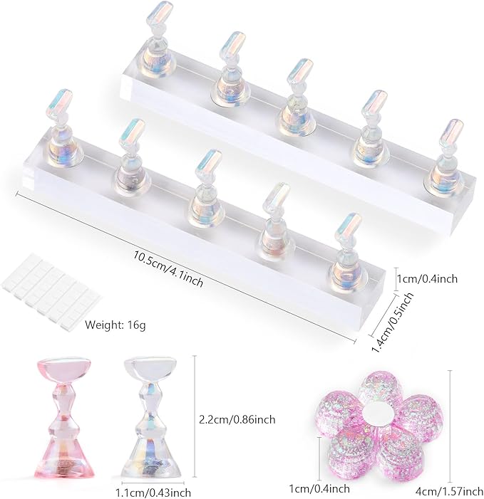 Etercycle Nail Stand Acrylic Nail Art Display Stand Practice Nail Holder for Painting Nails Magnetic Practice Stands with Reusable Putty (Clear)