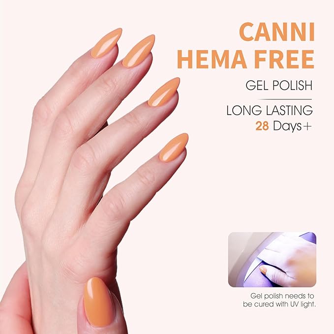 CANNI Creamy Orange Gel Nail Polish, 1Pcs Nude Gel Polish Pastel Orange Summer Color High Gloss Soak Off U V Nail Manicure Salon DIY