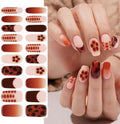 Semi Cured Gel Nail Strips 20 Pcs Brown Flower French Gel Nail Wraps, Stickers, UV Light Required Nail Art Design Decoration Accessories