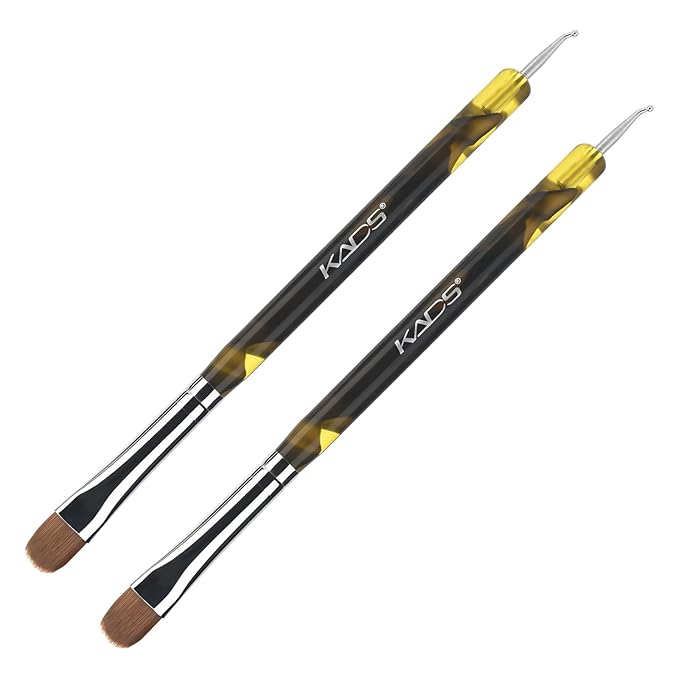 KADS 2 Way French Brush Acrylic Sable Brush 2 Way Acrylic Professional French Manicure Clean-up Brush Nail Art Brush Nail Dotting Pen (#12 2Pcs)