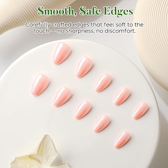 Luxbon Short Durable Almond Press On Acrylic Nails with No-Cure Nail Glue and Tool Kit – Glue On Nails Soft Gel Tips 25-30pcs Full Size Set, Reusable Fake Nails for Women, Chrome Nude