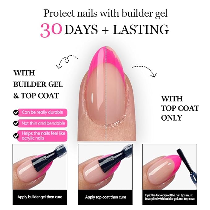 216 Pcs French Tip Press on Nails - Almond Fake Nails - French False Nails Press ons - Red Green Pink 9 Color Acrylic Reusable Glue on Nails - Short Stick on Nail for Women Manicure