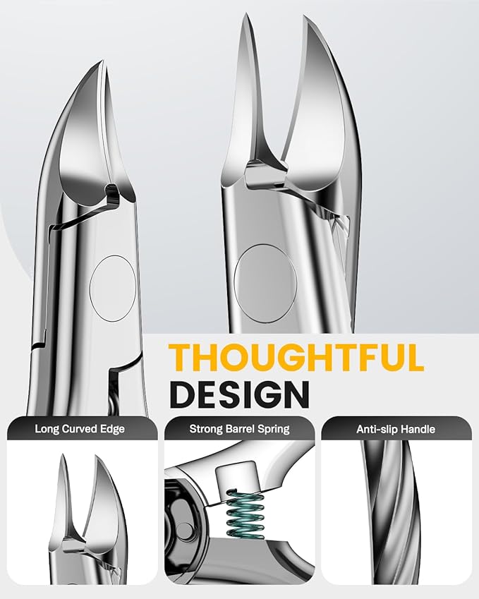 BEZOX Ingrown Toe Nail Clippers for Thick Toenails for Seniors, Wide Opening Jaws Toenail Clipper for Thick Nails, Deep-Reach Curved Blade Toenail Scissors - Silver