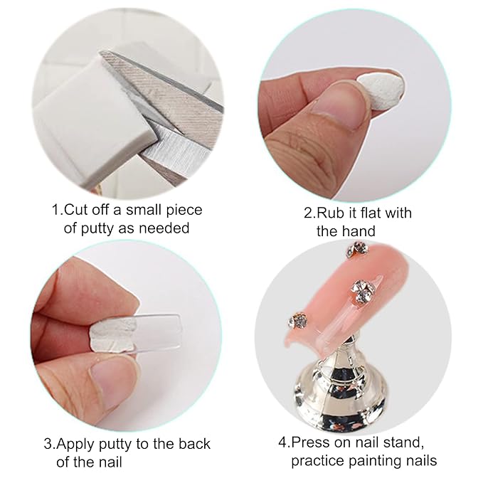 1Set Acrylic Nail Stand with 42pcs Reusable Putty Metal Nail Holder for Painting Nail Display Stand Nail Hand Practice Nail Tip Stand Magnetic Nail Art Tools DIY for Homes and Salons