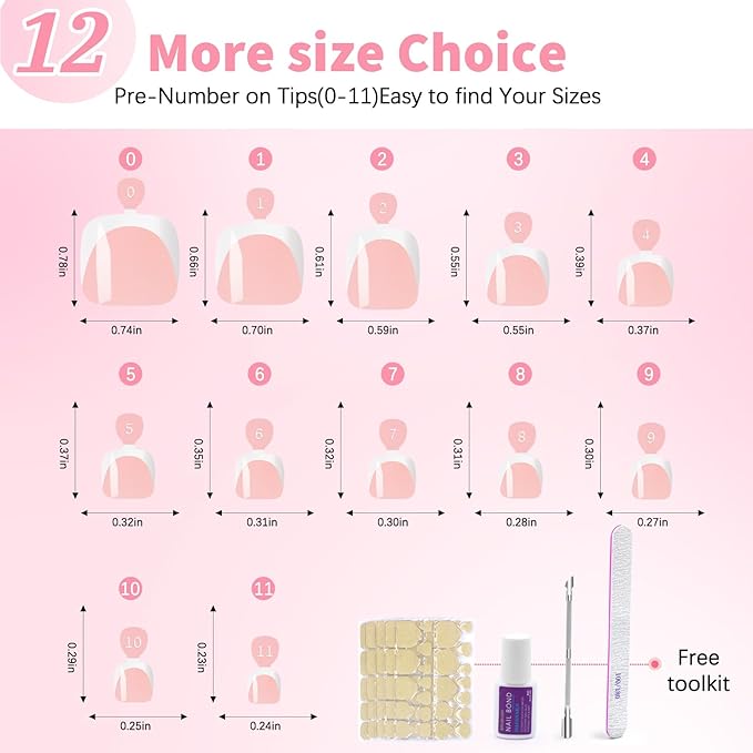 Toe Press On Nails, 240Pcs White French Press On Toenails Kit, Nude Square Pre-Designed Soft Gel False Toenail Extension, 12 Size Full Cover Fake Toenail Press Ons for Women