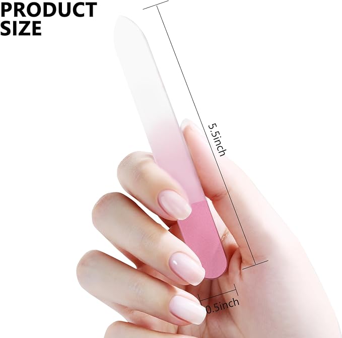 Glass Nail Files Double Side Polish Crystal Fingernail File with Case Manicure Salon Nail Care for Women Girls Pink Green Blue, 240 Grit, 3 Pack