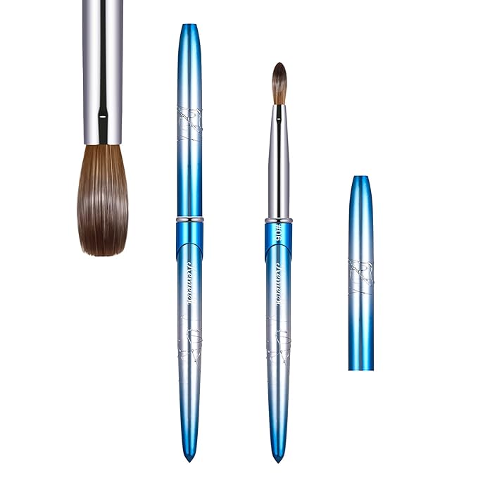 Acrylic Nail Brush Size 6,KEMEISI 100% Pure Kolinsky Nail Art Brushes Sturdy Handle Oval Shaped Acrylic Powder Nail Design Tools for Professional Manicure DIY Home Salon (Blue Gradient)