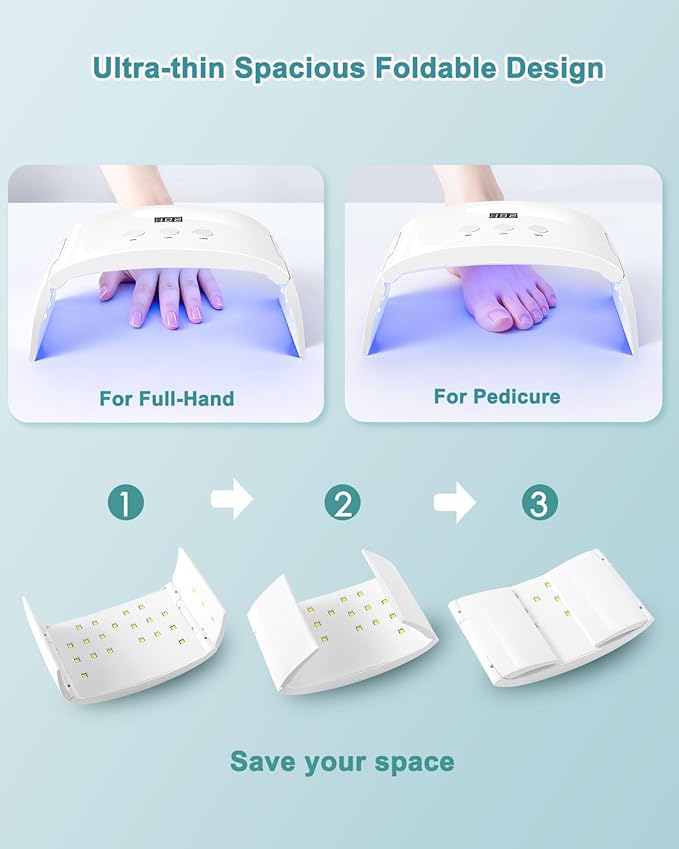 UV Led Nail Lamp Curing Light Dryer for Gel Nails,Roomy but not Bulky Foldable Design, 3 Timers & LCD Display,for Gel Nail Polish Builder Rhinestone Glue (White Lamp Pro)