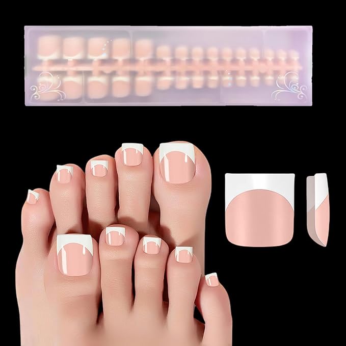 150pcs French Tip Press on Toenails Short Square,Nude Press On Nails White French Toe Nail Tips for Women, Soft Gel Fake Toe Nails, Acrylic Nails Soak off Nail Home DIY 15 Size