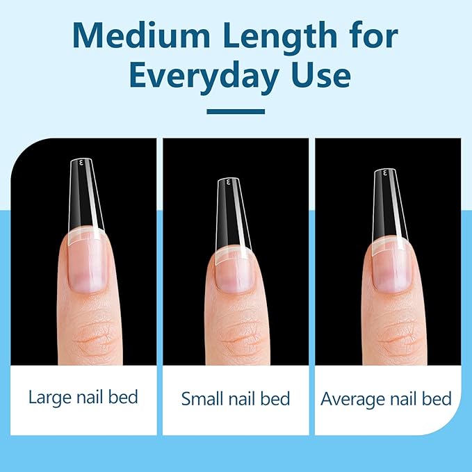 Yokilly Clear Coffin Nails Tips, 500 PCS Short C Curve Half Cover Soft Gel Nail Tips, 10 Sizes Acrylic Flase Nail Tips for Nail Salons and Home DIY