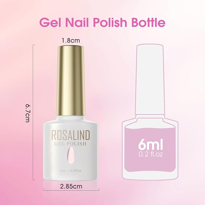 ROSALIND 30pcs Glass Bottle Gel Polish Set with Base and Glossy & Matte & Glitter Top Coat, 26 Colors Gel Nail Polish Set Pink Nude Yellow Black White Nails U V Needed Salon DIY Gift for Women
