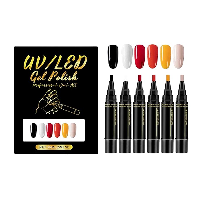 Nail Polish Pens Set 6 Pcs Gel Nail Polish Pens Set Long Lasting Portable Fingernail Toenail Gel Pen (04)
