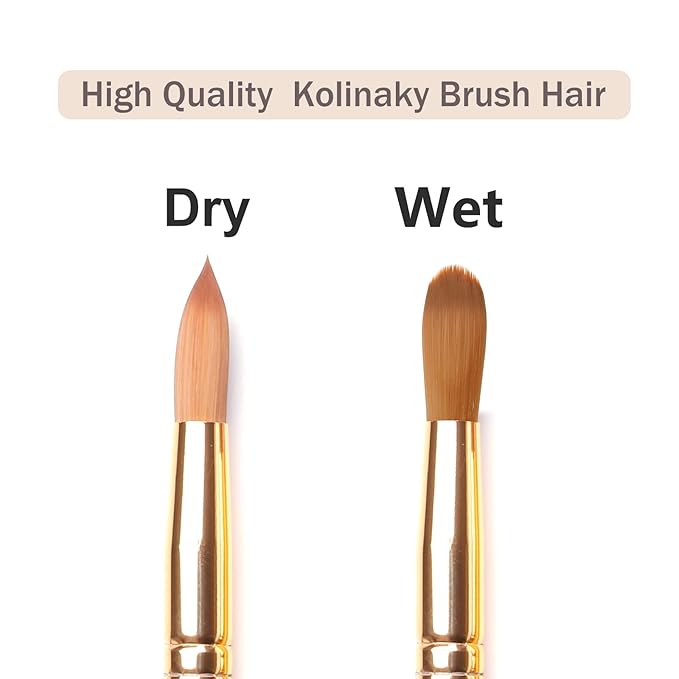 Acrylic Nail Brush Size 14, Kolinsky Acrylic Nail Brush for Acrylic Powder, Application Nail Art Drawing Brush for Extension Nails Carved for Beginners and Professionals (14#, Gold)