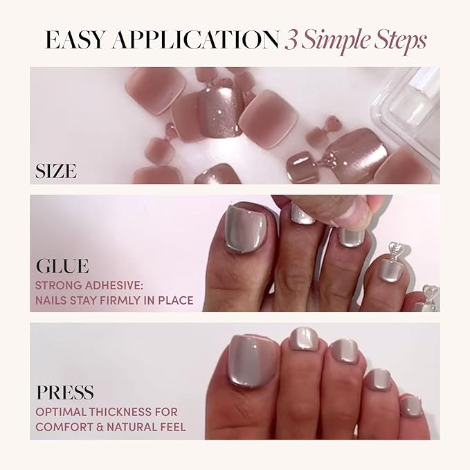 Glamnetic Press On Toenails - Fiery Red | Solid Opaque Red Fake Toe Nails with a Glossy Finish | 16 Sizes - 32 Toe Nail Kit with Glue
