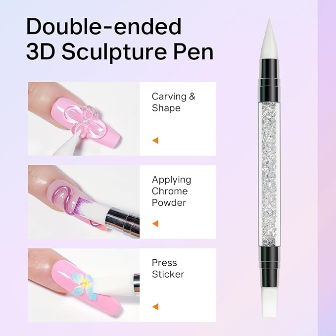 MIZHSE Clear 3D Gel Nail Art Solid Builder Gel for Nails, 5 in 1 Non-Sticky Sculpture Hand Carving Nail Extension Gels with 24pcs Dual Form for 3D Patterns Flowers for Beginner DIY Salon at Home