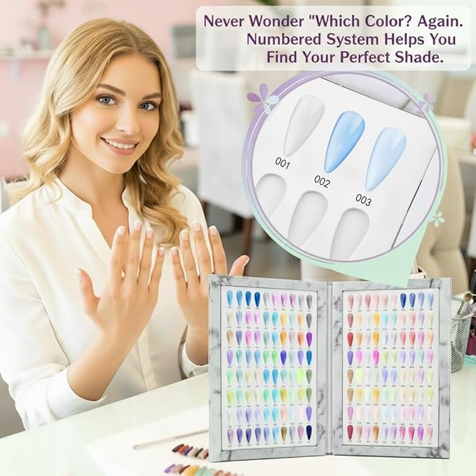 160 Nail Color Display Book with 240 Nail Tips & 1-200 Number Labels, Professional Color Swatches Book Gel Polish Colors Card Board for Nails Salons, DIY at Home