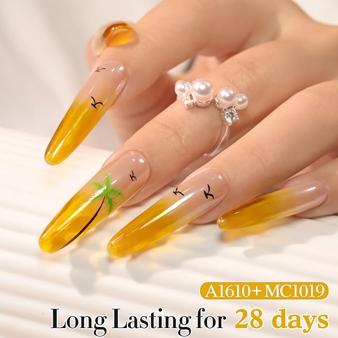 Double Rhythm 0.5 Oz Jelly Gel Polish Same Color Same Bottle Sheer Neutral Natural Light Milky Pastel 15ML Translucent Polish Art DIY at Home (Crystal Yellow-A1610)
