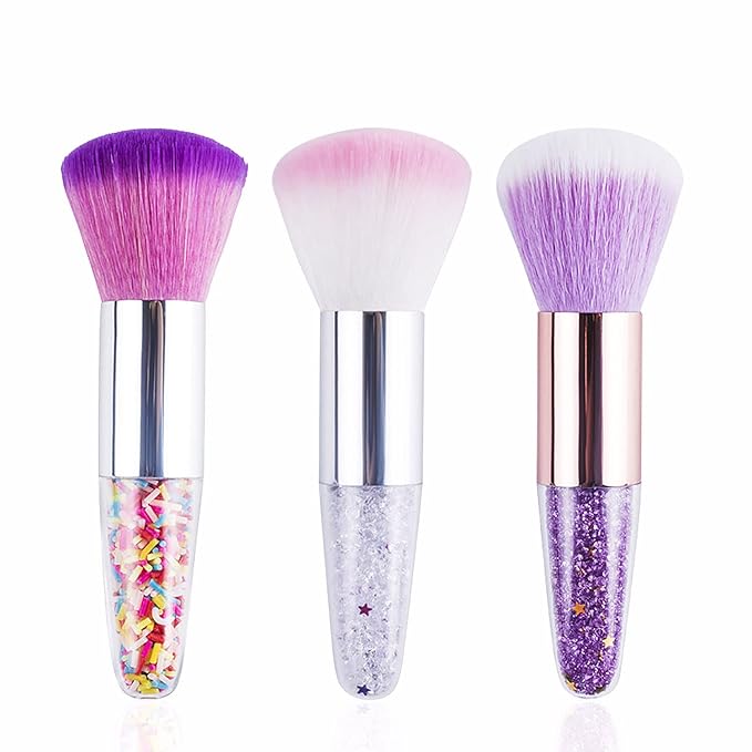 JERCLITY 3 Pieces Soft Nail Brushes Remove Dust Powder for Acrylic Nails Makeup Brushes for Loose Powder Nail Art Brush Nail Clean Up Tools for Women Girls（Purple White/White Pink/Pink Purple)