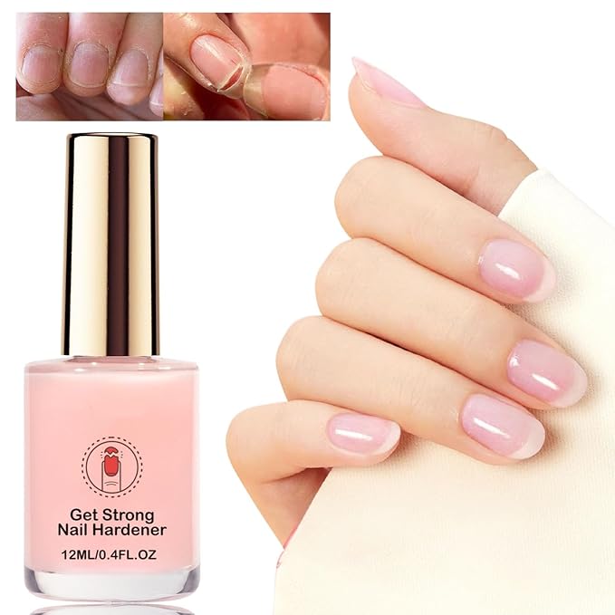 Nail Strengthener for Women, Pink Nail Hardener Extra Strong and Growth, Long-Lasting Quick Dry, Nail Strengthening Polish for Weak Brittle Splitting Damaged Nails, Enhanced Shine 12ML